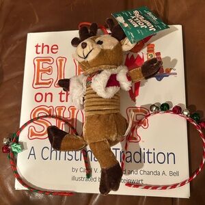 Kurt Adler Reindeer Jolly Jumper toy, Elf on the Shelf book and 2 fun headbands